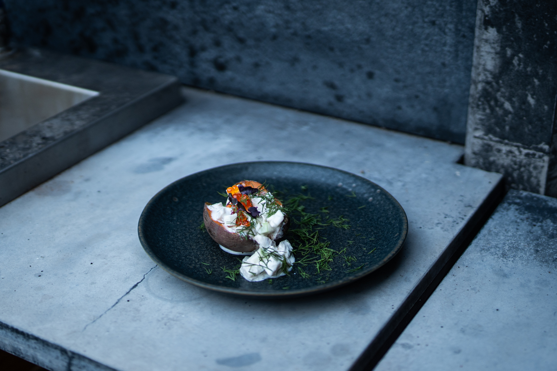 Foliensüßkartoffel mit Alaska Seelachs Ceviche 