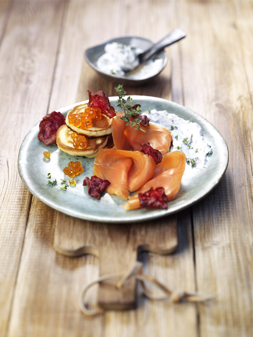 Geräucherter Alaska Wildlachs mit<br>Kartoffel-Blinis